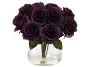 Nearly Natural Rose Arrangement With Vase In Purple Elegance