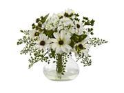 Nearly Natural Mixed Daisy Arrangement With Vase In White