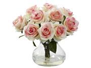Nearly Natural Rose Arrangement With Vase In Light Pink