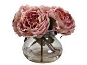Nearly Natural Fancy Rose With Vase In Pink