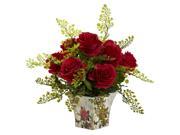 Nearly Natural Rose And Maiden Hair With Floral Planter In Red