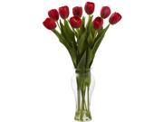 Nearly Natural 24 Tulips With Vase In Red