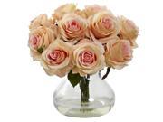 Nearly Natural Rose Arrangement With Vase In Peach