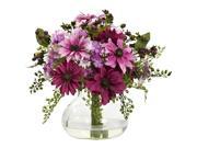 Nearly Natural Mixed Daisy Arrangement With Vase In Pink