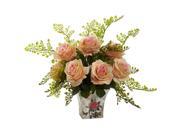 Nearly Natural Rose And Maiden Hair With Floral Planter In Peach