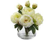 Nearly Natural Peony And Rose With Vase In White