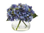 Nearly Natural Blooming Hydrangea With Vase In Blue