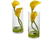 Nearly Natural Double Calla Lily With Cylinder Set of Two In Yellow