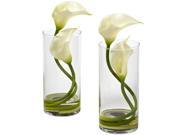 Nearly Natural Double Calla Lily With Cylinder Set of Two In Cream