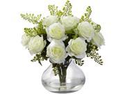 Nearly Natural Rose And Maiden Hair Arrangement With Vase In White