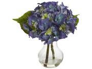 Nearly Natural Blooming Hydrangea With Vase Arrangement In Blue