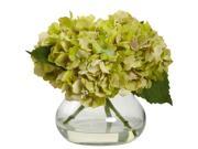 Nearly Natural Blooming Hydrangea With Vase In Green