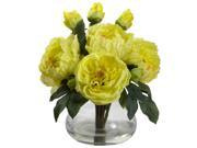 Nearly Natural Peony And Rose With Vase In Yellow