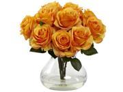 Nearly Natural Rose Arrangement With Vase In Orange Yellow