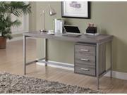 Monarch Specialties Dark Taupe Reclaimed Look Silver Metal 60 L Office Desk I7345