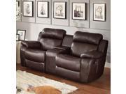 Homelegance Marille Double Glider Reclining Loveseat w Center Console in Brown Leather