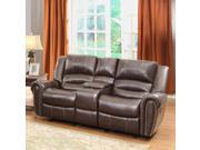 Homelegance Center Hill Doble Glider Reclining Loveseat w Center Console in Brown Leather