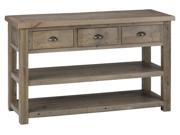 Jofran 940 4 Reclaimed Pine Sofa Table w 3 Drawers 2 Shelves