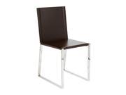 Eurostyle Cora Leather Side Chair w Stainless Steel Base in Dark Brown [Set of 2]