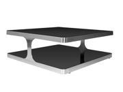 Allan Copley Designs Diego Square Cocktail Table w Black Glass Top Shelf in Stainless Steel