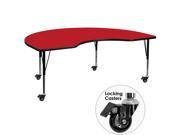 Flash Furniture Mobile 48 X 96 Kidney Shaped Activity Table With 1.25 Thick High Pressure Red Laminate Top And Hei...