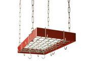 Rogar Rectangular Hanging Pot Rack with Grid In Red and Chrome