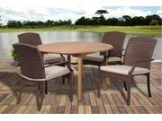 Amazonia Vincenzo 5 Piece Teak Wicker Round Dining Set with Off White Cushions