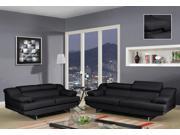 Global U8141 BL 2 Piece Living Room Set in Black Leather