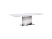 Zuo Modern Pierrefronds Extension Dining Table in Brushed Stainless White Glass Top