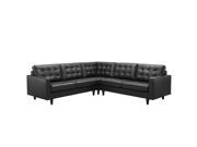 Empress 3 Piece Leather Sectional Sofa Set in Black