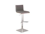Armen Cafe Adjustable Brushed Stainless Steel Barstool in Gray Pu with Walnut Ba