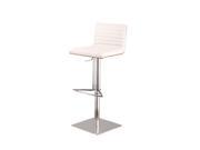 Armen Cafe Adjustable Brushed Stainless Steel Barstool in White Pu with Walnut B