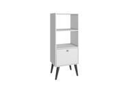 Manhattan Comfort Sami Double Bookcase In White and Grey Feet