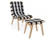 Mod Made Woven Lounge Chair and Ottoman In Black white