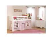 Bolton Cottage Twin Low Loft Bed In White with Pink Top Tent and Bottom Curtai