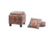 Madison Park Shelley Square Storage Ottoman with Pillows In Red