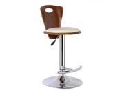 Armen Living Seattle Barstool in Chrome finish with Cream Pu upholstery and Waln