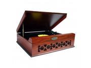 Pyle Vintage Style Phonograph Turntable With USB To PC Connection Mahogany