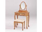 1PerfectChoice Queen Ann 3pc Vanity Makeup Table Mirror Set 1 Drawer Carved Apron Oak Finish