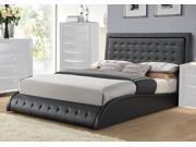 1PerfectChoice Tirrel Modern Curved Sides Upholstered Black Button Tufted Headboard Queen Bed