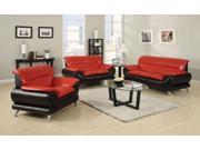 1PerfectChoice Orel 3Pcs Black Red Bonded Leather Sofa Set