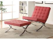 1PerfectChoice Elian Accent Optional Ottoman X Chrome Base Red PU Button Tufted Seat Model Ottoman Only
