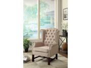 1PerfectChoice Manly Accent Chair Tufted High Back Beige Fabric Seat Nailhead Trim Maple Legs