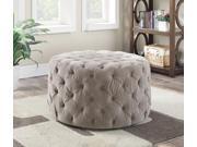 1PerfectChoice Norris Accent Elegant Button Tufted Lounge Round Ottoman Beige Padded Fabric