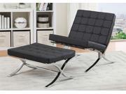 1PerfectChoice Elian Accent Chair Optional Ottoman X Chrome Base Black PU Button Tufted Seat
