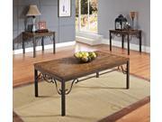 1PerfectChoice Barry 3PC Occasional Coffee End Side Table Set Oak Antique Black Metal Base