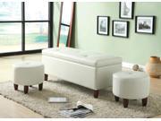 1PerfectChoice Ibrahim Modern Storage 3PC Bench Footstools Round Ottomans Set Ivory PU Leather