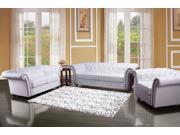 1PerfectChoice Camden Elegant Sofa Loveseat Chair Set White Bonded Leather Tufted Nailhead Trim