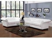1PerfectChoice Camden Elegant Sofa Loveseat White Bonded Leather Button Tufted Nailhead Trim