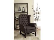 1PerfectChoice Manly Accent Chair Tufted High Back Grey Fabric Seat Nailhead Trim Maple Legs